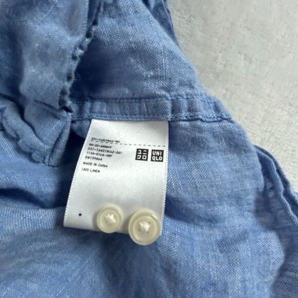 Uniqlo Mens Blue Linen Button-Up Long-Sleeve Shirt XL Pocket Casual Lightweight - Picture 4 of 8